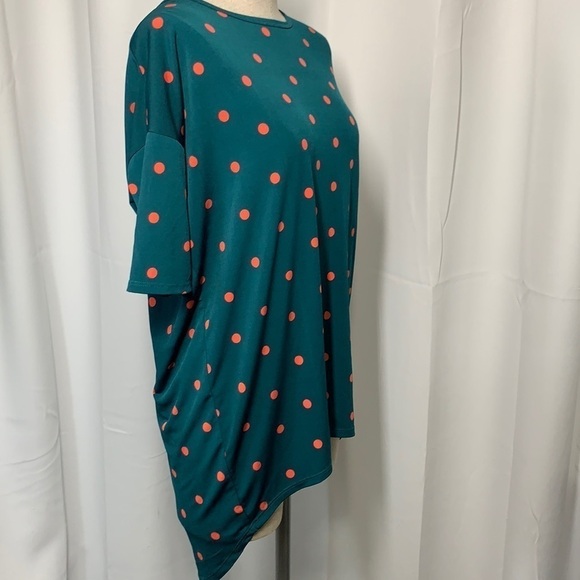 LuLaroe Irma Tunic Dark Green/Orange Polka Dot,  Size XXS - Picture 4 of 9